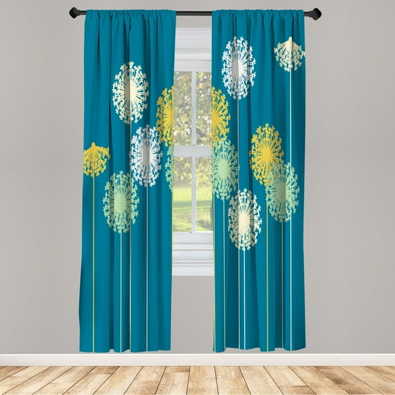 Ambesonne Dandelion Curtains, Abstract Wildflower Art, Pair of 28"x63", Night Blue