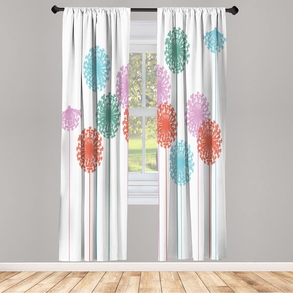 Ambesonne Dandelion Curtains, Abstract Wildflower Art, Pair of 28"x63", Rose