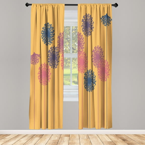 Ambesonne Dandelion Curtains, Abstract Wildflower Art, Pair of 28"x63", Slate Blue