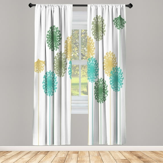 Ambesonne Dandelion Curtains, Abstract Wildflower Art, Pair of 28"x63", White