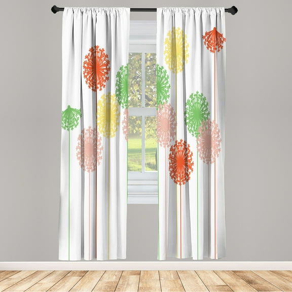 Ambesonne Dandelion Curtains, Abstract Wildflower Art, Pair of 28"x63", Yellow White