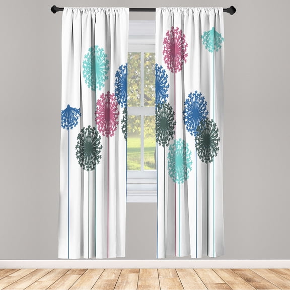 Ambesonne Dandelion Curtains, Abstract Wildflower Art, Pair of 28"x84", Army Green