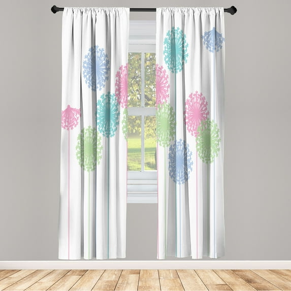 Ambesonne Dandelion Curtains, Abstract Wildflower Art, Pair of 28"x84", Pale Pink