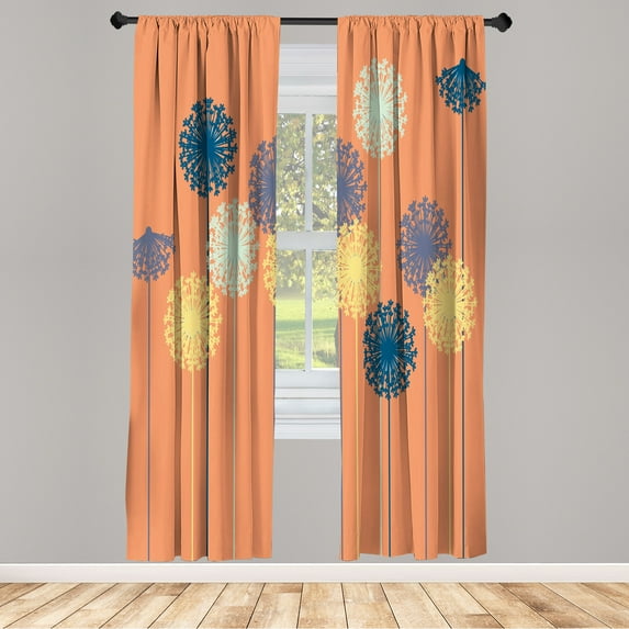 Ambesonne Dandelion Curtains, Abstract Wildflower Art, Pair of 28"x84", Pale Salmon