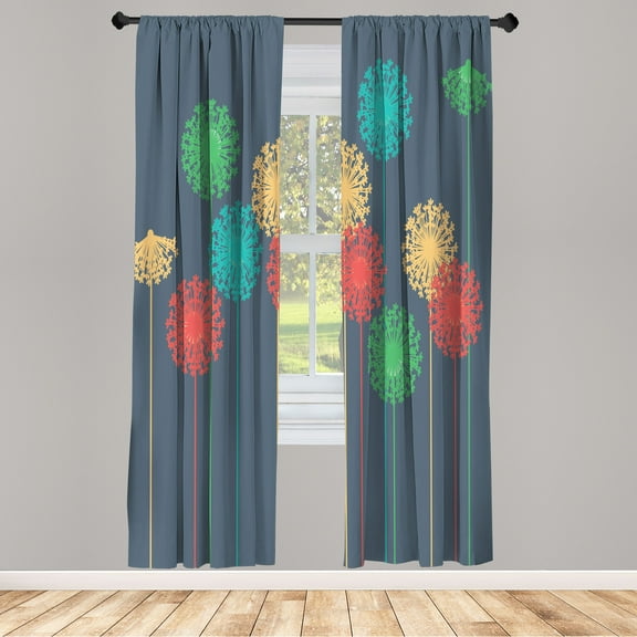 Ambesonne Dandelion Curtains, Abstract Wildflower Art, Pair of 28"x84", Peach