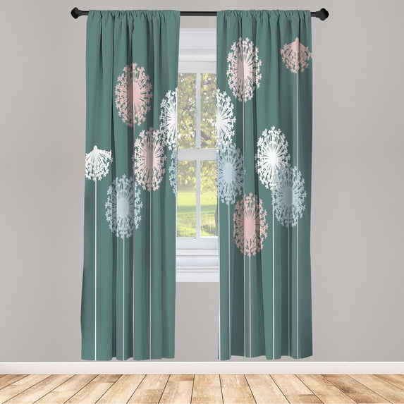 Ambesonne Dandelion Curtains, Abstract Wildflower Art, Pair of 28"x84", Teal