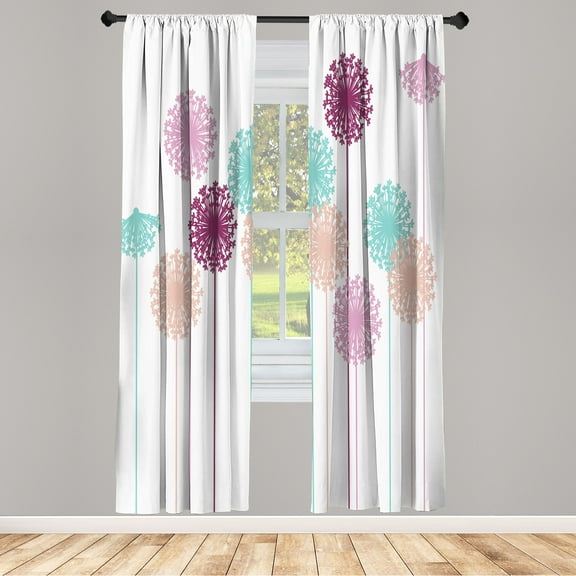 Ambesonne Dandelion Curtains, Abstract Wildflower Art, Pair of 28"x84", White Plum
