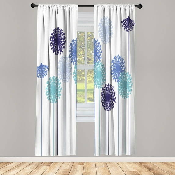 Ambesonne Dandelion Curtains, Abstract Wildflower Art, Pair of 28"x95", Blue and Teal
