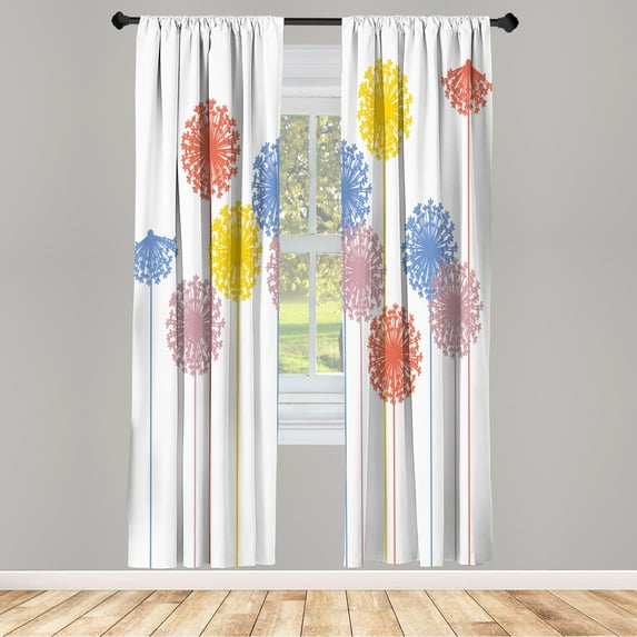 Ambesonne Dandelion Curtains, Abstract Wildflower Art, Pair of 28"x95", Earth Yellow