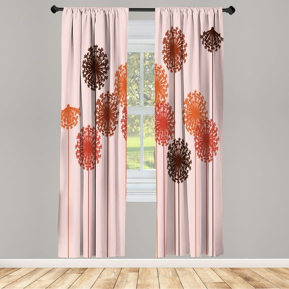 Ambesonne Dandelion Curtains, Abstract Wildflower Print, Pair of 28"x84", Dark Coral