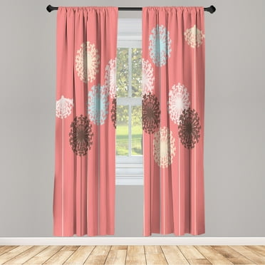 Ambesonne Dandelion Curtains, Abstract Wildflower Print, Pair of 28"x84", Salmon