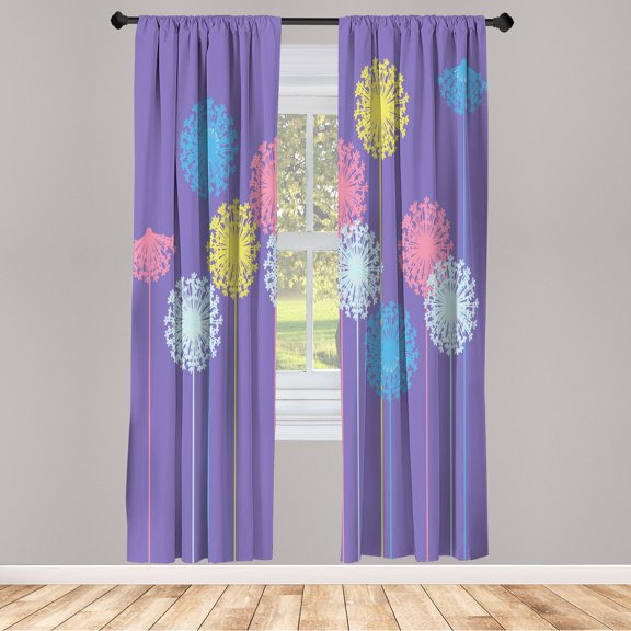 Ambesonne Dandelion Curtains, Abstract Wildflower Print, Pair of 28"x84", Violet