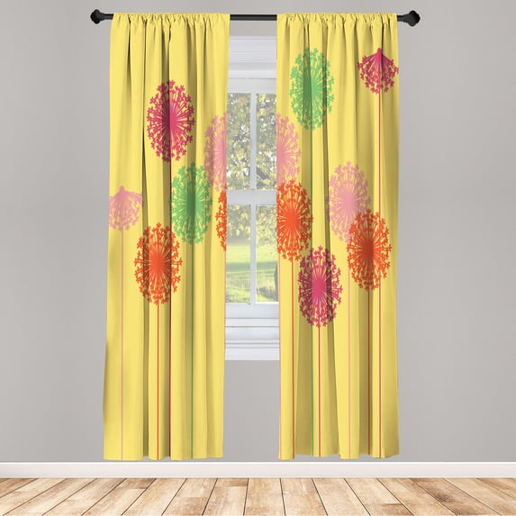 Ambesonne Dandelion Curtains, Abstract Wildflower Print, Pair of 28"x84", Yellow