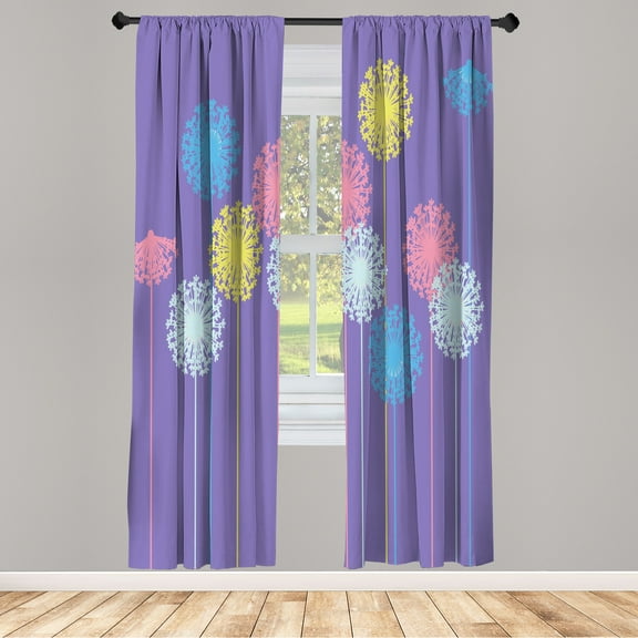 Ambesonne Dandelion Curtains, Abstract Wildflower Print, Pair of 28"x95", Violet