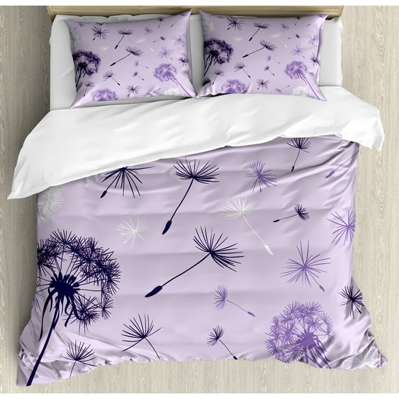 Ambesonne Dandelion Duvet Cover Set, Botany Purple Tone, Queen, Lavender Dark Purple