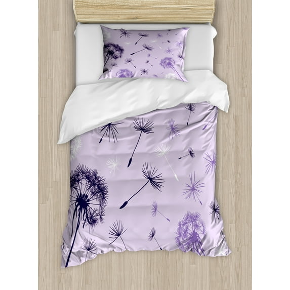 Ambesonne Dandelion Duvet Cover Set, Botany Purple Tone, Twin, Lavender Dark Purple