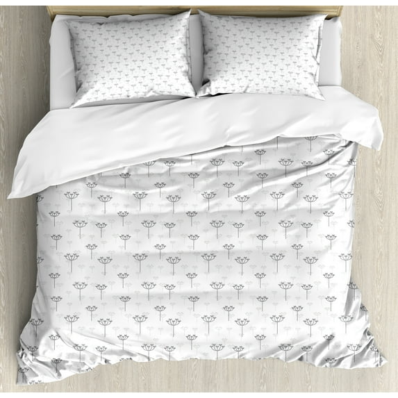 Ambesonne Dandelion Duvet Cover Sets, Herbs in Muted Tones Art, 2-King, Taupe Grey Pale Taupe