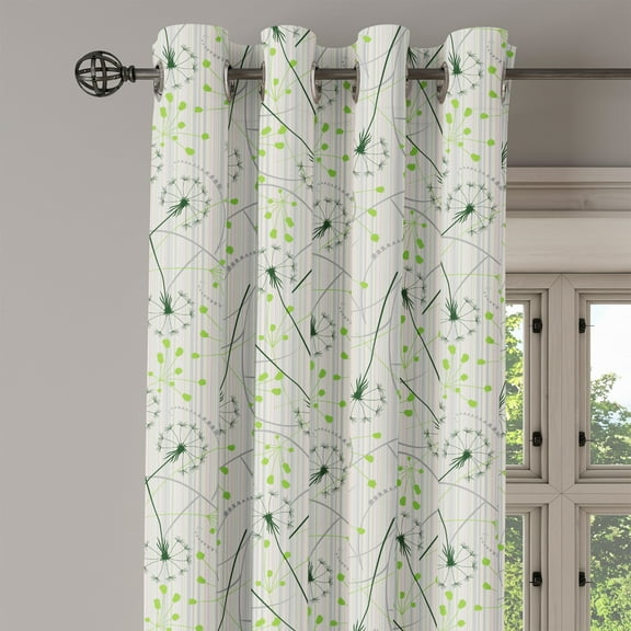 Ambesonne Dandelion Grommet Curtain Single Panel, Blowball Flower Motif, 50"x60", Apple Green Emerald