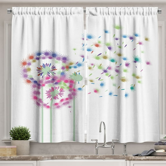 Ambesonne Dandelion Kitchen Curtains, Spring Season Inspiration, 55"x39", Multicolor