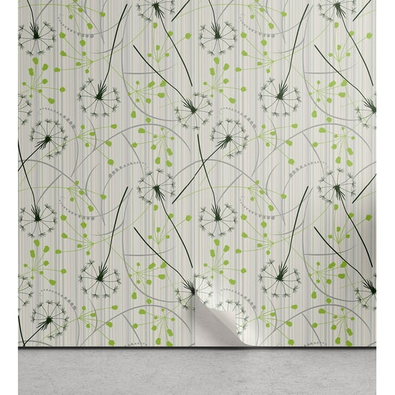 Ambesonne Dandelion Peel & Stick Wallpaper for Home, Blowball Flower Motif, 13"x36", Apple Green Emerald