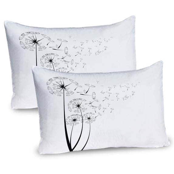 Ambesonne Dandelion Pillow Sham 2 Pack, Blown in Wind, 30"x20", White Charcoal Grey