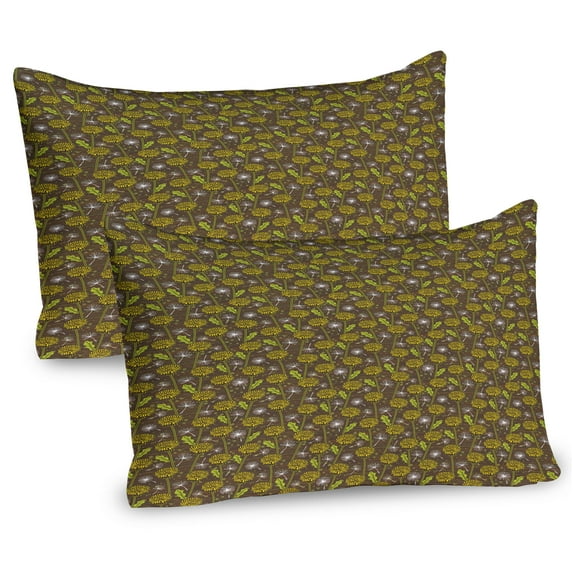 Ambesonne Dandelion Pillow Sham 2 Pack, Daisy Blossom Petals Buds, 30"x20", Lime Green Umber Mustard