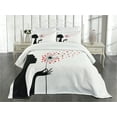 thumbnail image 1 of Ambesonne Dandelion Quilted Bedspread Set 3 Pcs, Woman with Dandelion, King Size, Vermilion Black White, 1 of 5