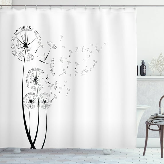 Ambesonne Dandelion Shower Curtain, Blown in Wind, 69"Wx75"L, White Charcoal Grey