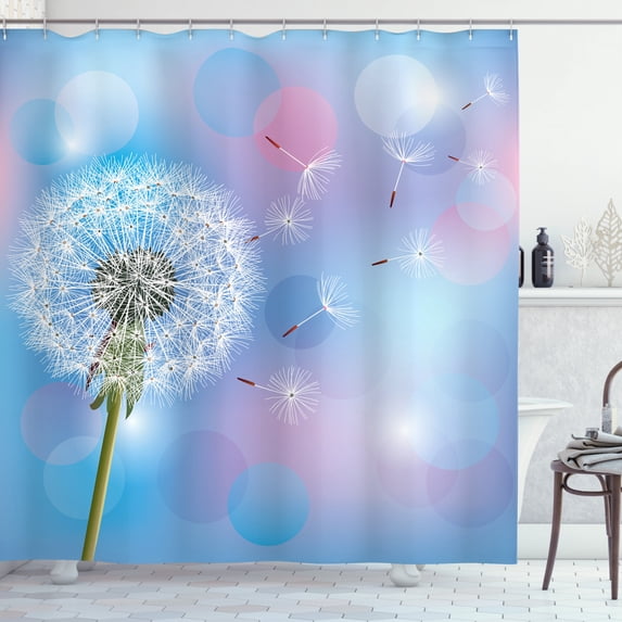Ambesonne Dandelion Shower Curtain, Bokeh Design Blowball, 69"Wx70"L, Sky Blue Pale Pink Green