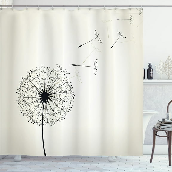 Ambesonne Dandelion Shower Curtain, Flying Flower, 69"Wx70"L, Black and Beige