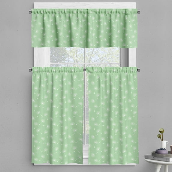 Ambesonne Dandelion Valance & Curtain, Floating Floral Art, 55"x36", Pale Green and White