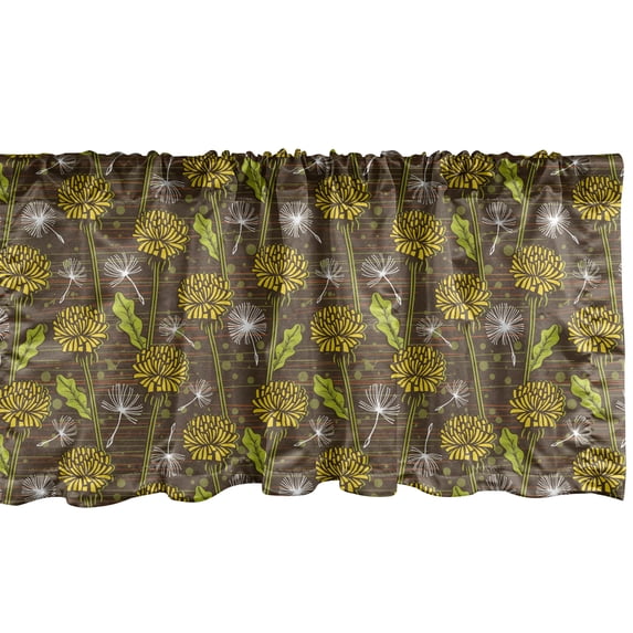 Ambesonne Dandelion Valance Pack of 2, Daisy Blossom Petals Buds, 42"X12", Lime Green Umber Mustard