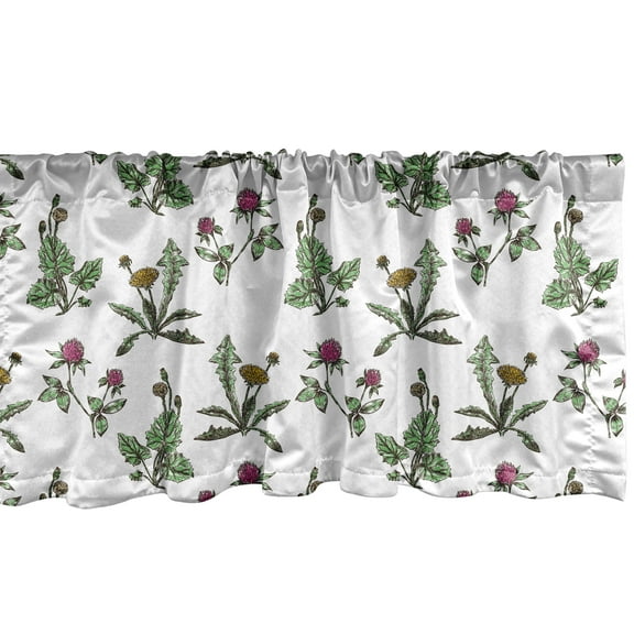 Ambesonne Dandelion Window Valance, Wild Meadow Flowers Art, 42" x 12", Fern Green Multicolor
