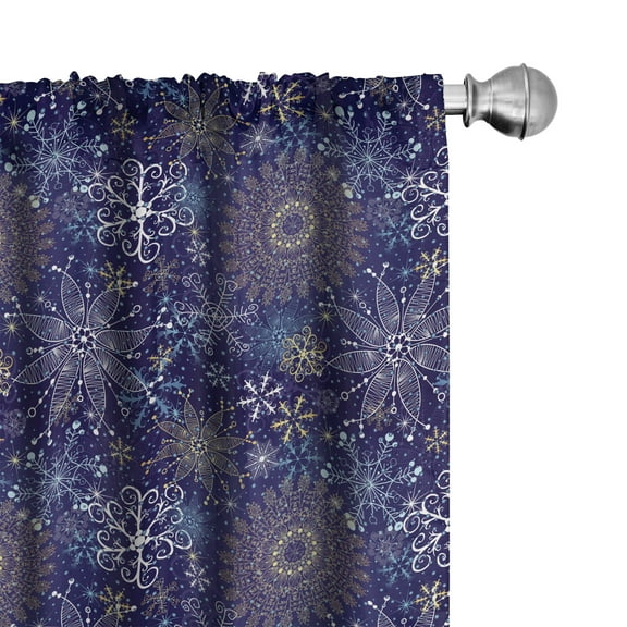 Ambesonne Dark Blue Curtains, Snowflakes Xmas Art, Pair of 28"x84", Multicolor