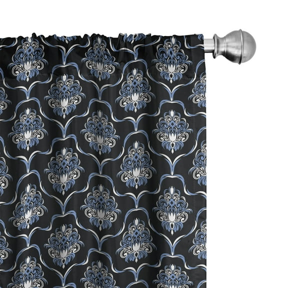 Ambesonne Dark Blue Curtains, Vintage Royal Damask, Pair of 28"x95", Pale Blue Dark Blue
