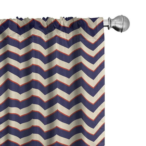 Ambesonne Dark Blue Curtains, Zigzag Modern Lines, Pair of 28"x63", Purple Tan Red