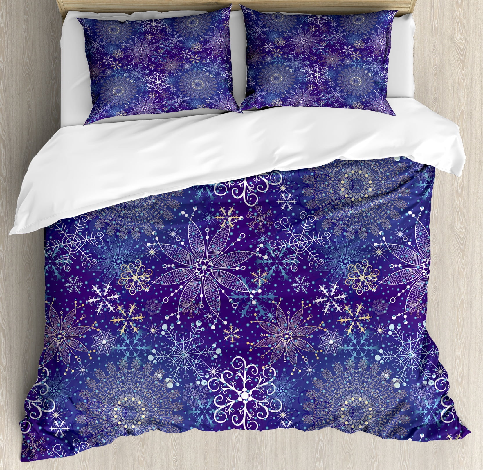 Ambesonne Dark Blue Duvet Cover Set, Snowflakes Xmas Art, King