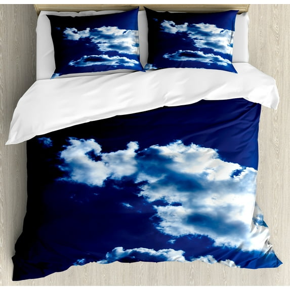 Ambesonne Dark Blue Duvet Cover Sets, Sky Dramatic Clouds, 2-Queen, Blue Dark Blue White