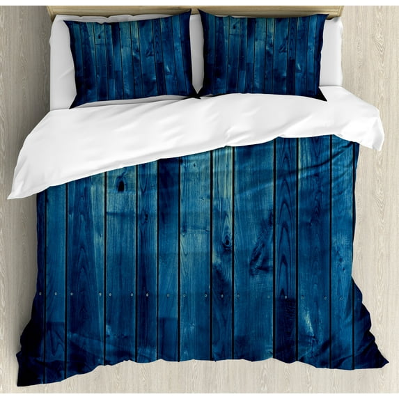 Ambesonne Dark Blue Duvet Cover Sets, Wooden Planks Texture, 2-King, Pale Blue Dark Blue