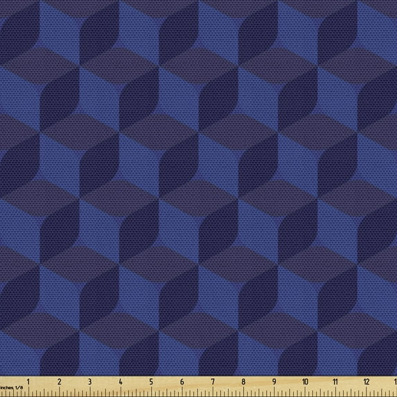 Ambesonne Dark Blue Fabric by the Yard Upholstery, Indigo 3D Paint Cubes, 1 Yard, Dark Blue and Blue