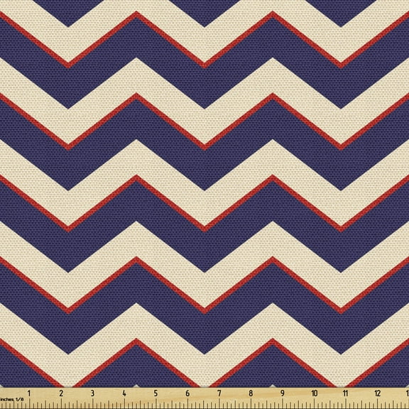 Ambesonne Dark Blue Fabric by the Yard Upholstery, Zigzag Modern Lines, 5 Yards, Purple Tan Red