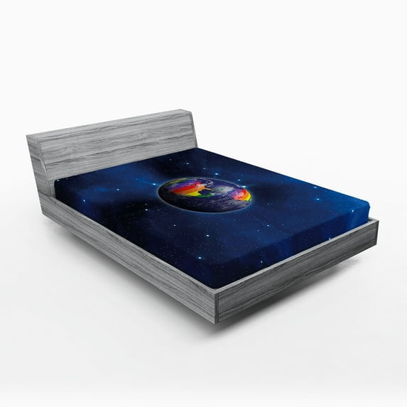 Ambesonne Dark Blue Fitted Sheet, Earth LGBT Colors, Queen Size, Dark Blue