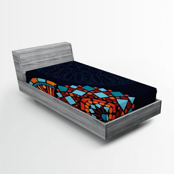 Ambesonne Dark Blue Fitted Sheet, Geometric Mandalas, Twin XL Size, Multicolor