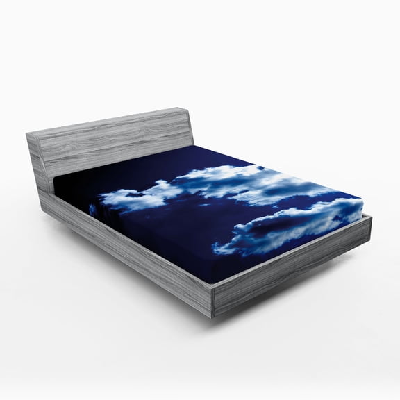 Ambesonne Dark Blue Fitted Sheet, Sky Dramatic Clouds, Full Size, Blue Dark Blue White