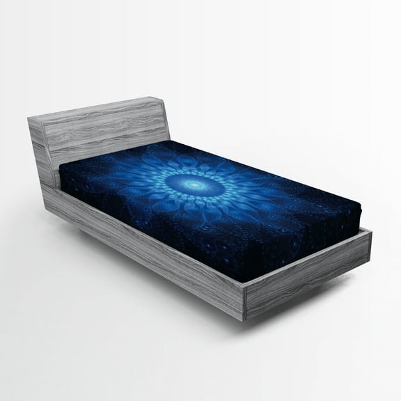Ambesonne Dark Blue Fitted Sheet, Space Mandala Art, Twin XL Size, Blue