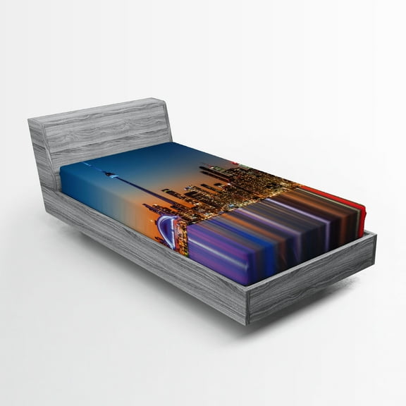 Ambesonne Dark Blue Fitted Sheet, Toronto Urban City, Twin Size, Dark Blue