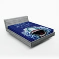 thumbnail image 1 of Ambesonne Dark Blue Fitted Sheet, Wild Shark Hunter, Full Size, White and Blue, 1 of 3