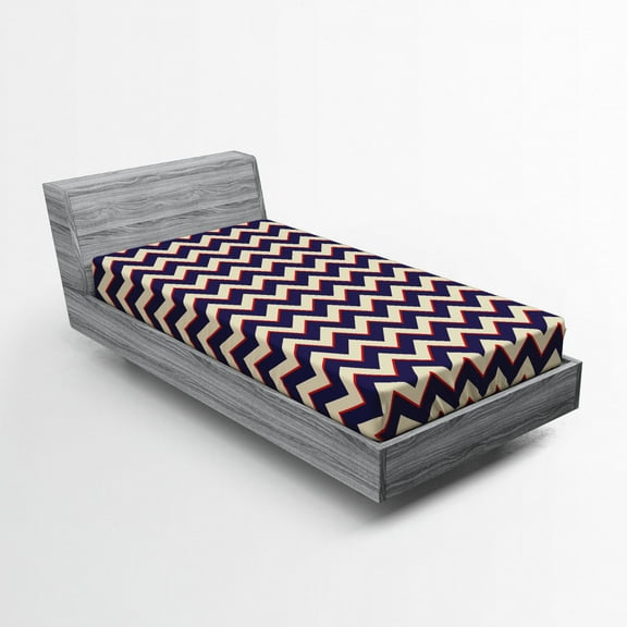Ambesonne Dark Blue Fitted Sheet, Zigzag Modern Lines, Twin Size, Purple Tan Red