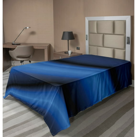 Ambesonne Dark Blue Flat Sheet, Abstract Wavy Blurry, Twin Size, Pale Blue Dark Blue