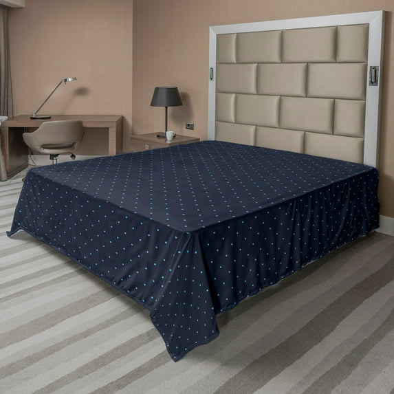 Ambesonne Dark Blue Flat Sheet, Blue Dots Retro Style, California King, Pale Blue and Dark Blue